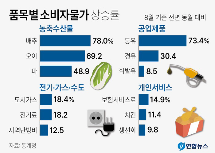 소비자물가 품목별 상승률(연합)