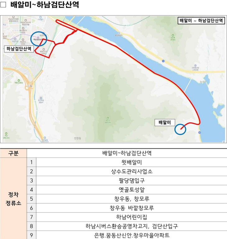 하남시 비상수송 대체노선