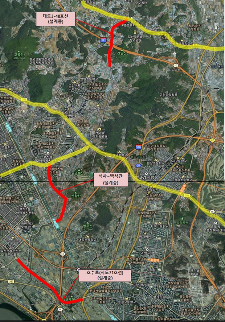 고양특례시 3개 주요 도로 개설-확장 현황