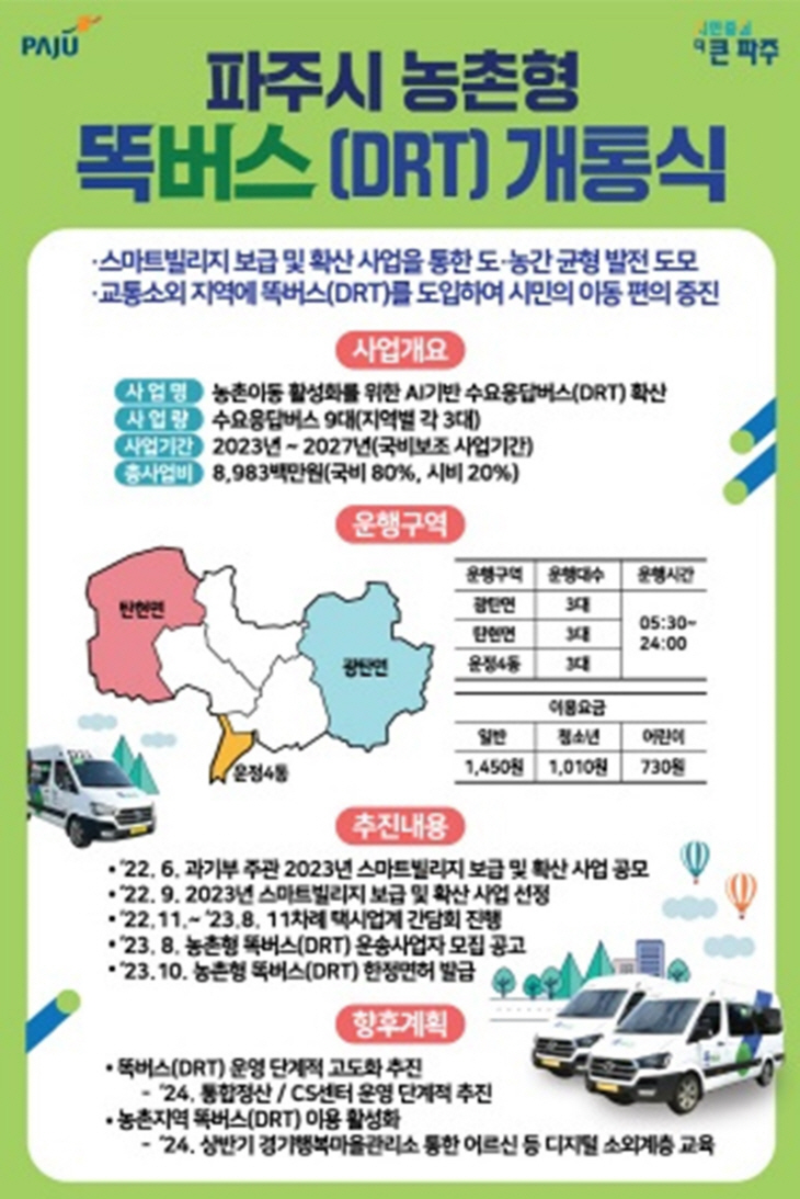 파주시 ‘농촌형 똑버스’ 이용 안내문