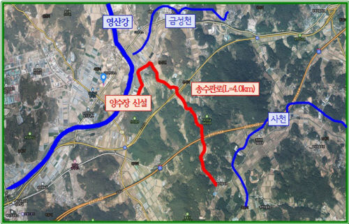 순창군 금과면 송수관로 노선도