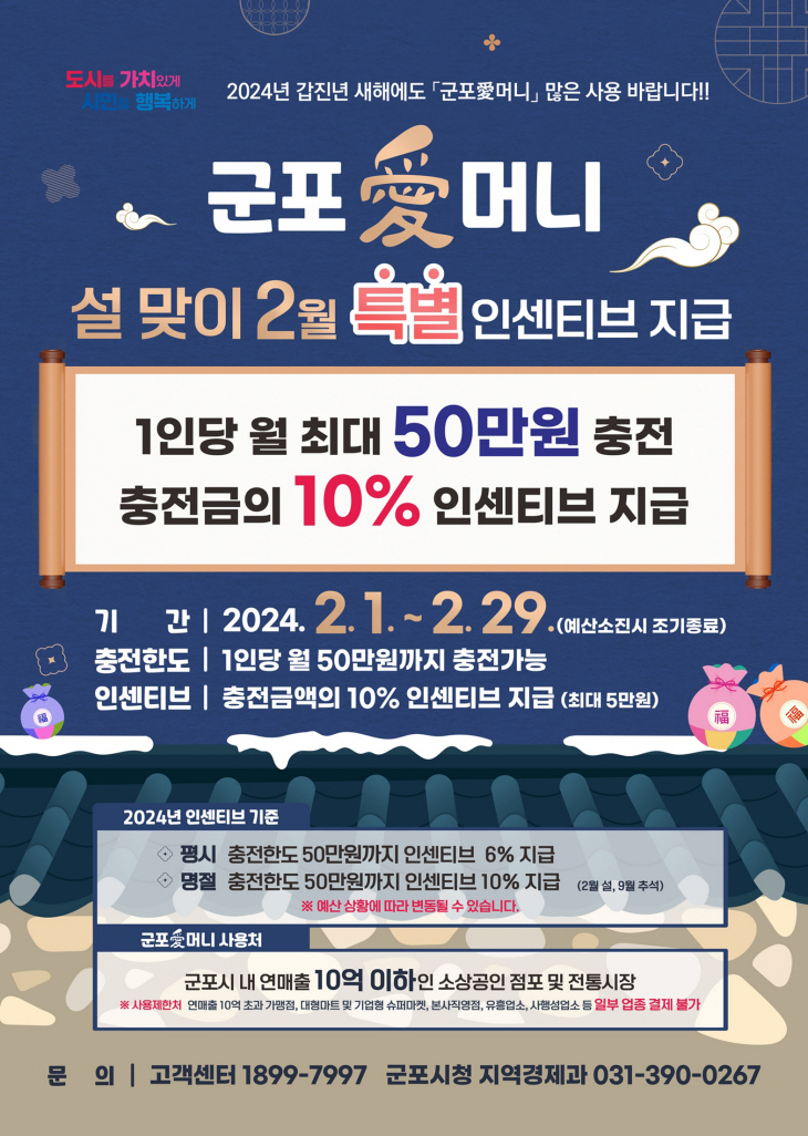 군포시 군포愛머니 2월 10% 인센티브 지급 포스터