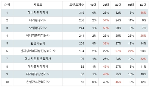 랭키파이 국가 기술자격증 (환경/에너지) 연령별 분석