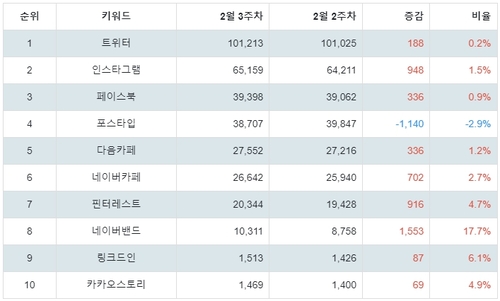 랭키파이 소셜 네트워크 사이트 트렌드 지수 분석 데이터