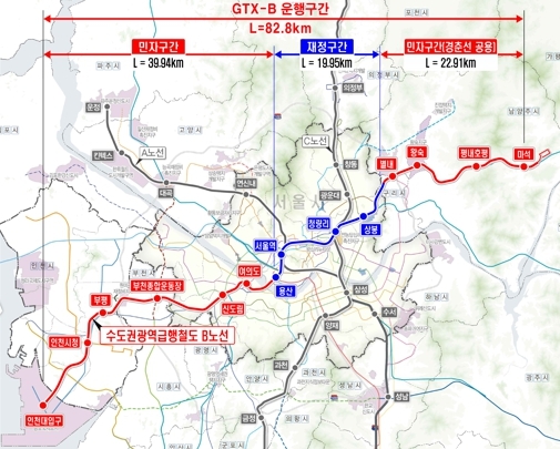 GTX-B 노선도. 국토부