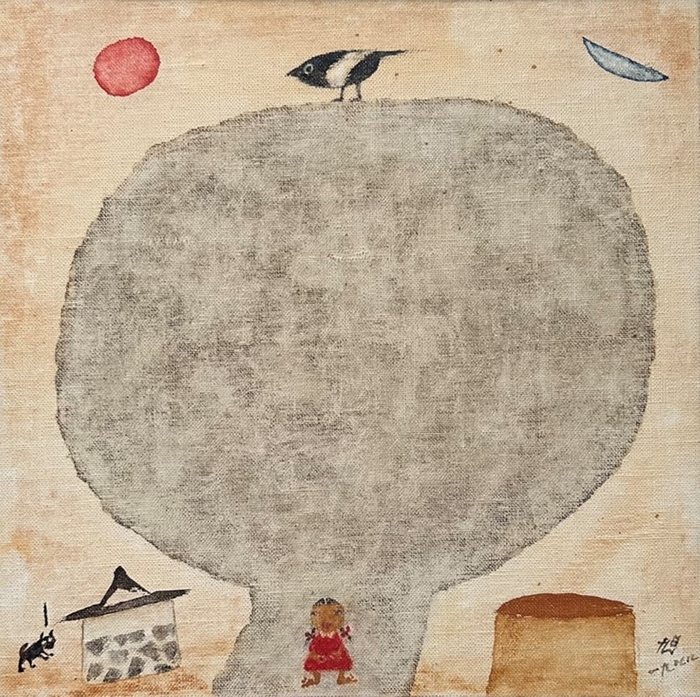 장욱진, 나무와 집, 캔버스에 유채, 34.5x35.3cm, 1988, 개인소장, 뉴욕, 미국