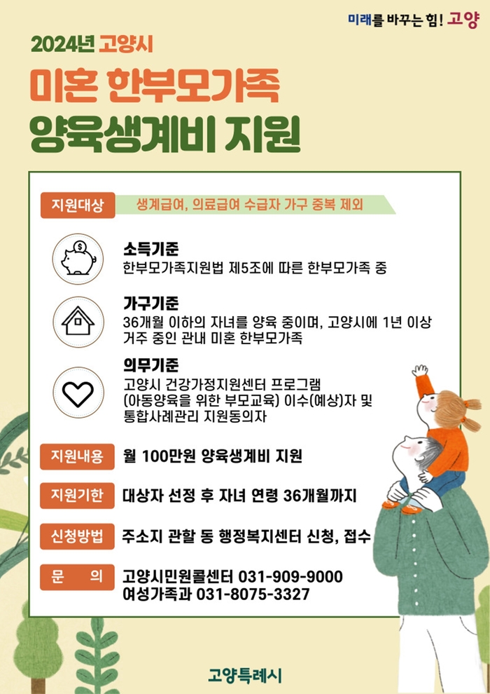 고양특례시 미혼 한부모가족 양육생계비 지원 사업 안내문