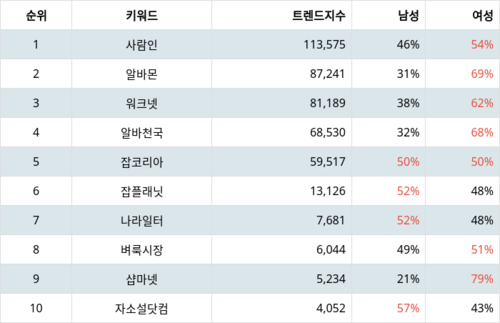 랭키파이 트렌드 지수 분석 데이터