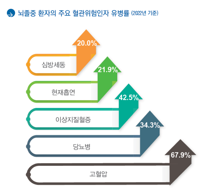 뇌졸중 환자의 주요 혈관위험인자 유병률(2022년, 자료=대한뇌졸중학회)