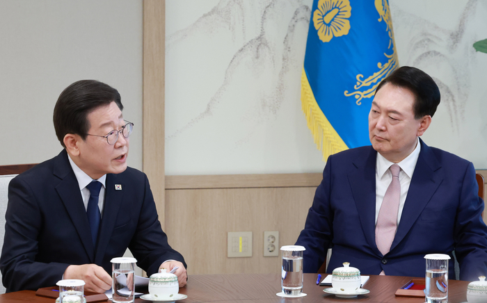 지난달 29일 이재명 더불어민주당 대표와 윤석열 대통령 영수회담.연합뉴스