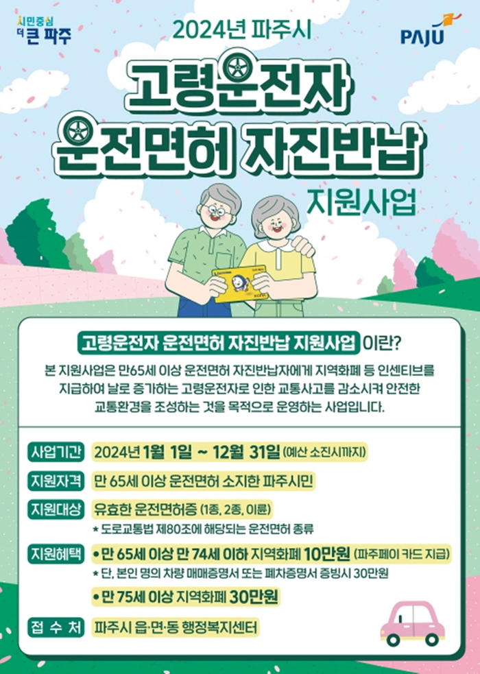 파주시 고령운전자 운전면허 자진반납 포스터