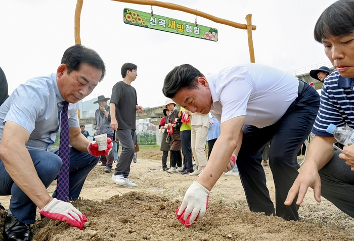 의정부시 12일 신곡동 신곡새빛정원에서 해바라기 파종행사 개최