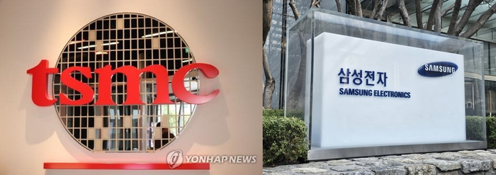 TSMC·삼성전자 CI 조형물. 사진=연합뉴스·박규빈 기자