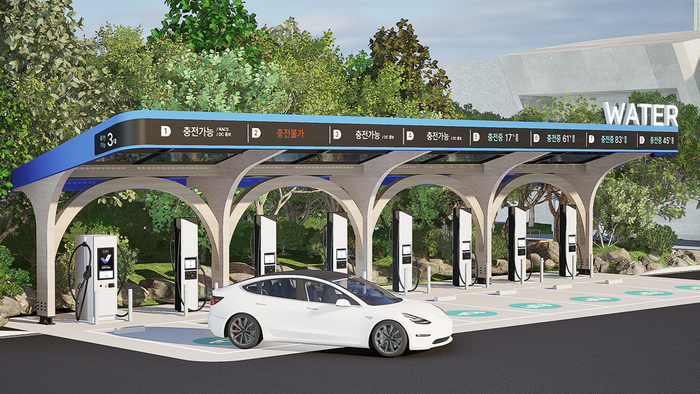 전국 고속도로 휴게소 46개소에 설치될 예정인 워터 충전소 조감도. 브라이트에너지파트너스