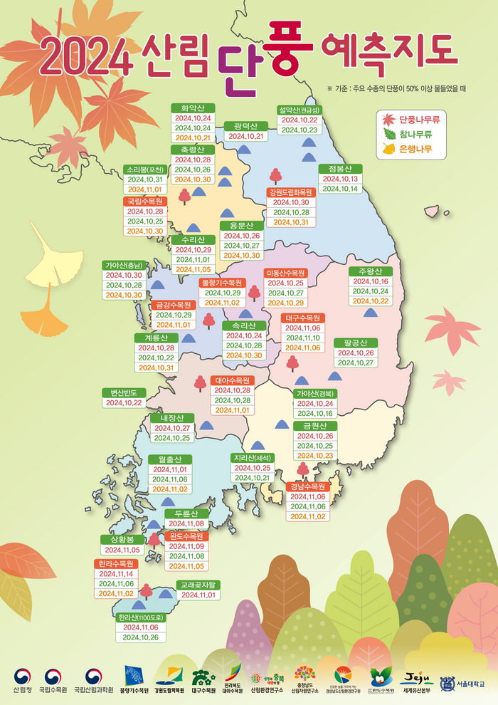 2024 산림 단풍 예측지도. 산림청