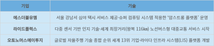 국내 자율주행 자동차 기술 중소기업&스타트업