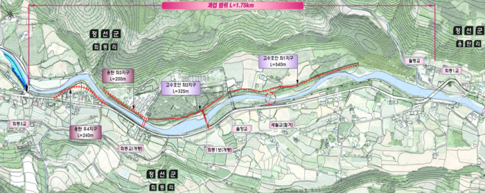 정선군 용탄천 생태하천 복원사업 계획도