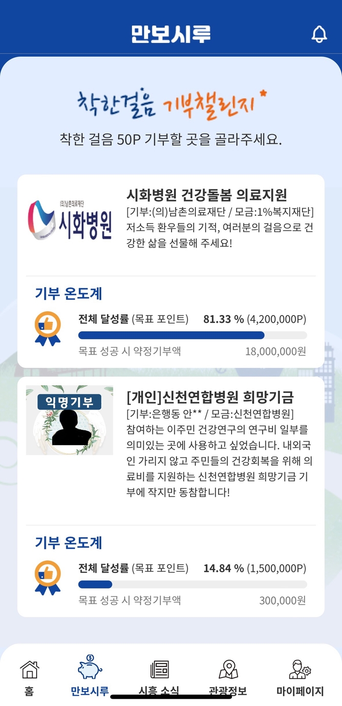 시흥시 만보시루 기부챌린지 이미지