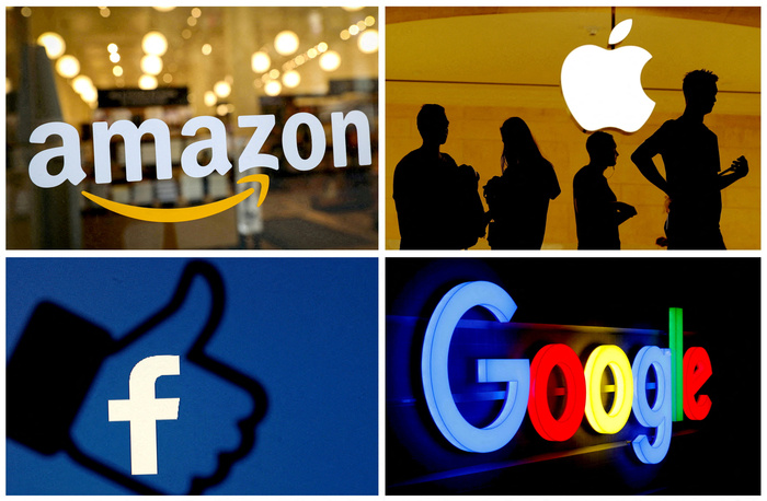 FILE PHOTO: The logos of Amazon, Apple, Facebook and Google