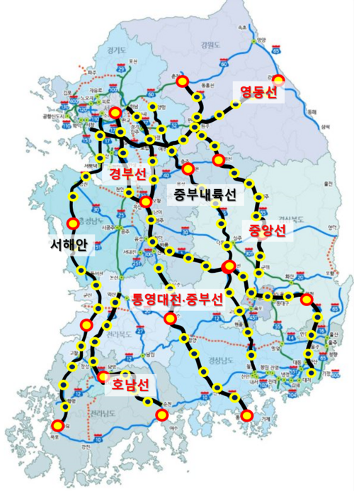 도로위험 기상정보 서비스 노선. 기상청