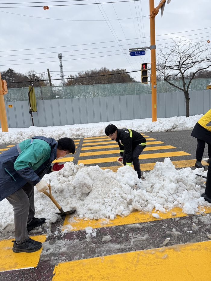 군포시 직원 11월30일 횡단보도 제설작업