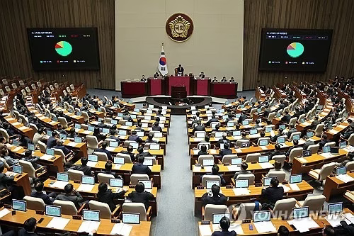 10일 오후 국회 본회의에서 금투세 폐지·가상자산 과세 유예법안이 통과되고 있다