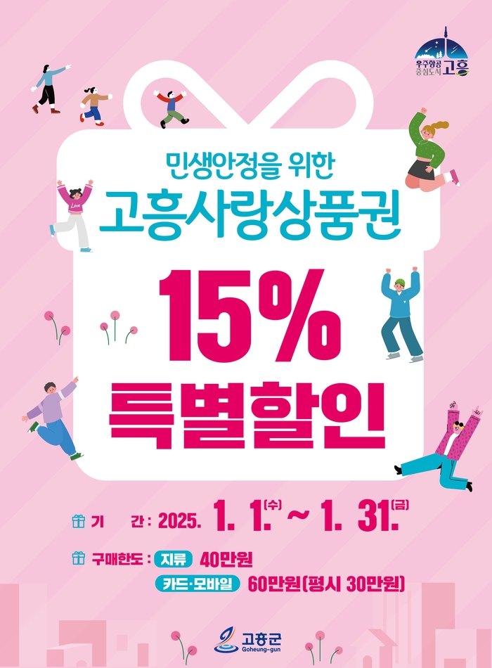 고흥군, 민생안정 고흥사랑상품권 15% 특별할인