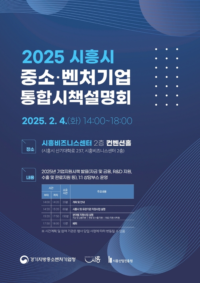 '2025 시흥시 중소-벤처기업 통합시책설명회' 포스터