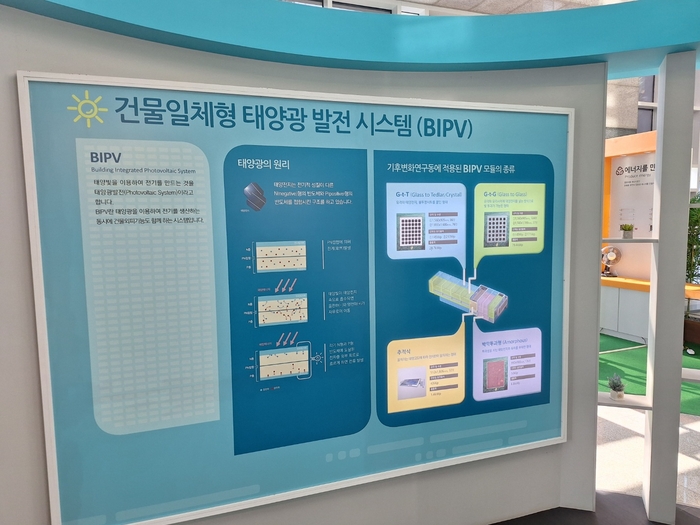 국립환경과학원 지구환경연구동 1층에는 별도 홍보관이 마련돼 있다. 연구동에 적용된 건물일체형 태양광 발전 시스템에 대해 확인할 수 있다.