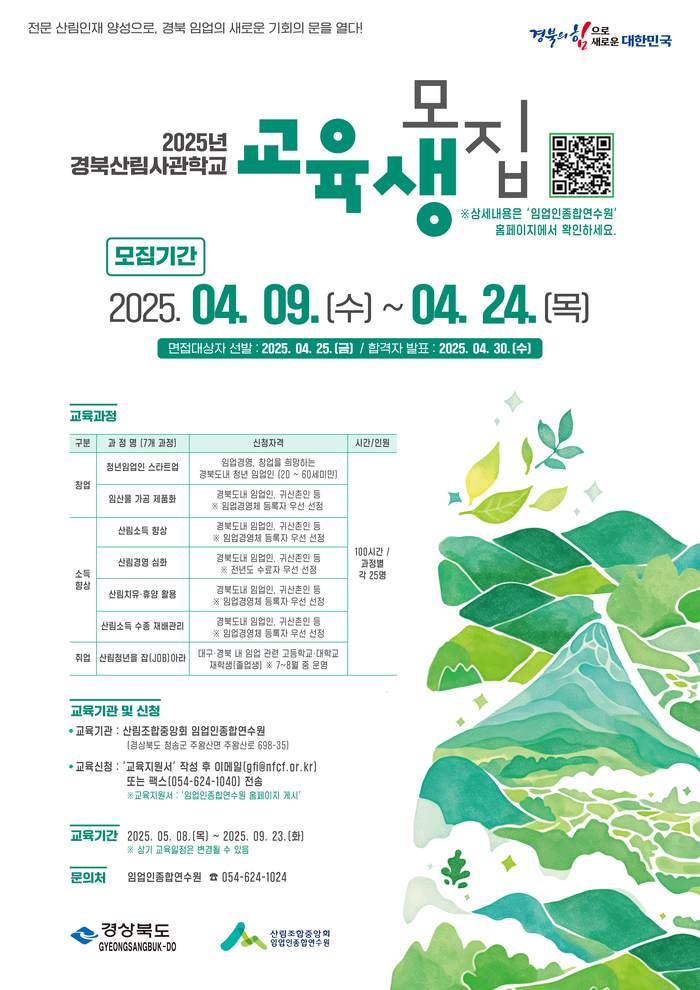 경북산림사관학교, 7개 과정 175명 모집