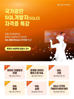 세종사이버대 컴퓨터·AI공학과, 2024 신년 특집 국가공인 SQL개발자(SQLD) 자격증 특강 개최