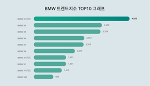 BMW 자동차 트렌드지수 BMW 5시리즈,BMW X3,BMW X5 순으로. 판매량 순위는?