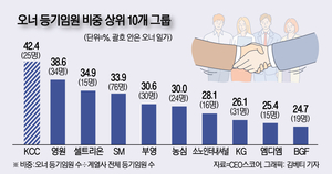 대기업 등기임원 중 6.5%는 오너일가…KCC 42.4%로 ‘최대’