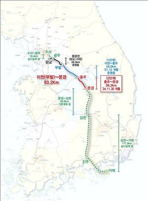 성남시 판교발 중부내륙선, 30일 충주~문경 구간 개통